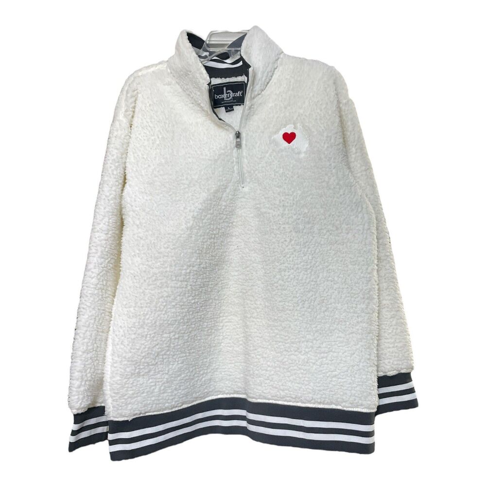 Boxercraft Womens White Sherpa Heart 1/4 Zip Pullover Jacket Size Large